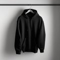 A Hoodie mockup photograph of a blank empty black hoodie