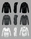 Hoodie mockup template for clothing branding and product presentation. Realistic front, back and side view. Perfect for