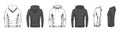 Hoodie mockup. Trendy casual clothes unisex sport merchandise, blank front back side sweatshirt hooded oversized style