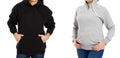 Hoodie set front view - black and grey hoodie mock up Royalty Free Stock Photo