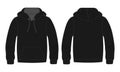 Hoodie. Technical fashion flat sketch Vector Black Color template.