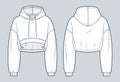 Hoodie technical fashion illustration. Hooded Sweatshirt fashion flat technical drawing template, cropped, drawstring bottom