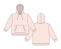 Hoodie template in light pink color. Apparel hoody technical sketch mockup