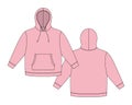 Hoodie template in pastel pink color. Apparel hoody technical sketch mockup