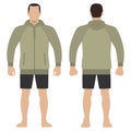 Hoodie zip man body template front, back views Royalty Free Stock Photo