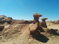 Hoodoo rock formations that resemble animals in Goblin Valley