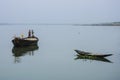 Two boats were floating in the river in an afternoon. Royalty Free Stock Photo