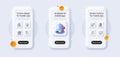 Hook, Airplane and Energy drops line icons pack. For web app. 3d phone mockups. Vector