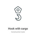 Hook with cargo outline vector icon. Thin line black hook with cargo icon, flat vector simple element illustration from editable Royalty Free Stock Photo