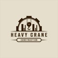 hook crane and gear logo vintage vector illustration template icon graphic design. retro construction sign or symbol for industry