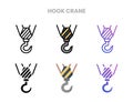 Hook Crane icons set with different styles.