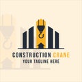 hook crane logo vintage vector illustration template icon graphic design. retro construction sign or symbol for industry and