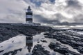 Hook Lighthouse with symmetrical reflections in water, Ireland