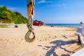 Hook for loading the boat on the trailer placed on the sandy beach Royalty Free Stock Photo