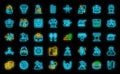 Hookah accessories icons set vector neon