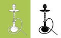 Hookah - coloring and silhouette in black. Hookah - stylized illustration. smoking device with a flask - drawing of thin