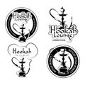 Hookah labels, logos and emblems vector set for hookah lounge or shisha bar Royalty Free Stock Photo