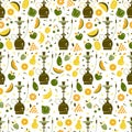 Hookah seamless pattern with fruits