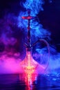 hookah shisha in smoke on a dark background with colored neon light