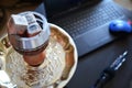 hookah smoking at home, working from home with a hookah, freelance workplace, top view Royalty Free Stock Photo