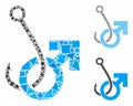 Hooked male symbol Mosaic Icon of Inequal Pieces