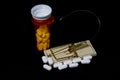 Hooked On Prescription Drugs With Black Background & Mouse Trap Royalty Free Stock Photo