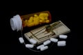 Hooked On Prescription Drugs With Black Background & Mouse Trap Royalty Free Stock Photo