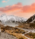 Hooker Valley Track at Aoraki or Mount Cook National Park in the Canterbury Region of South Island, New Zealand Royalty Free Stock Photo