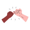 Hooking little fingers icon. Vector illustration of black and white interracial hands holding little fingers. Concept of promise,