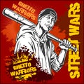 Hooligan with baseball bat. Ghetto Warriors. Gangster on dirty graffiti background. Royalty Free Stock Photo