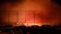 Hooligans with flares walking down the football field