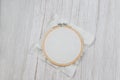 Hoop for cross stitch with stretched canvas,mockup for the designer