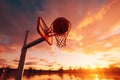 Hoop success basketball basket 3D rendering in warm sunset