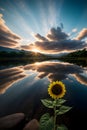 The Hooper River reflected beautiful clouds in the sky, along with a sunflower.