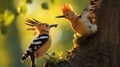 Hoopoe\'s Circle of Life. Capturing the Moment of Parental Feeding and Fledgling Growth