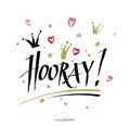 Hooray - modern calligraphy text handwritten with ink and brush. Positive saying. Vector illustration.