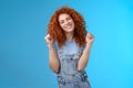 Hooray summer mood finally warm days. Silly happy cheerful tender redhead wild girl cute natural curls close eyes