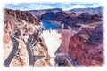 Hoover Dam Digital Watercolor Painting