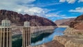 Hoover Dam - The Hoover Dam looking towards Lake Mead from the Mike O\'Callaghan Pat Tillman Memorial Bridge, USA Royalty Free Stock Photo