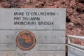 Hoover Dam - Sign of Mike O\'Callaghan Pat Tillman Memorial Bridge sign at Hoover Dam, Nevada Arizona state line Royalty Free Stock Photo