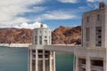 Hoover Dam Towers on the blue Lake Mead, USA Royalty Free Stock Photo