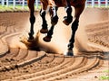 Hooves and legs of horses running on a race track Royalty Free Stock Photo