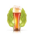 Hop plant and elegant glass of beer design 3d vector icon isolated on white background. Hops beer photo-realistic vector