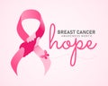 Hope breast cancer awareness month banner - pink ribbon with hand hold hand sign and butterfly vector design