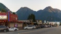 HOPE, CANADA - July 14, 2018: main street in small town in British Columbia with shops restaurants cars Royalty Free Stock Photo