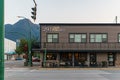 HOPE, CANADA - July 14, 2018: main street in small town in British Columbia with shops restaurants cars Royalty Free Stock Photo