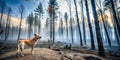 Hope in the Charred Landscape A Dogs Resilience Reflects Recovery After a Devastating Wildfire Royalty Free Stock Photo