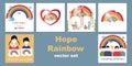 Hope Coronavirus Rainbow vector set. Motivational slogan Everything will be fine, ok. People paint the rainbow together as a