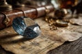 Hope Diamond Resting on an Ancient Map Royalty Free Stock Photo