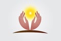 Hope hands and sunlight logo vector Royalty Free Stock Photo